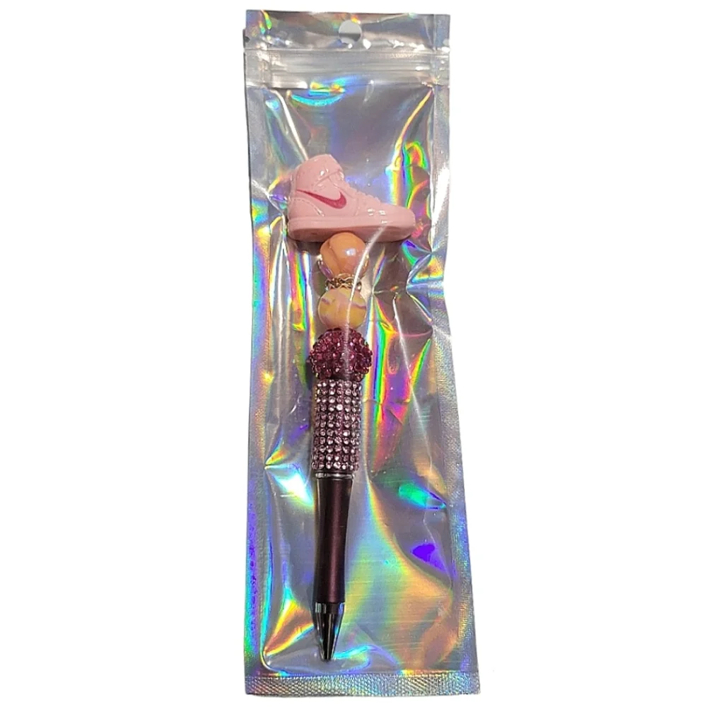 Athletic Sneaker Beaded Bling Ballpoint Twist Pen Topper Pink